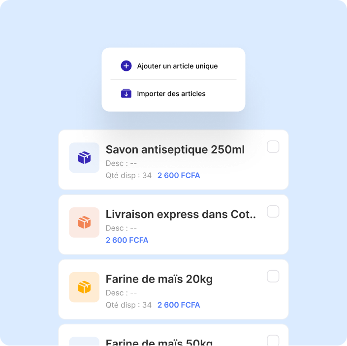 Liste d'articles avec stocks et prix